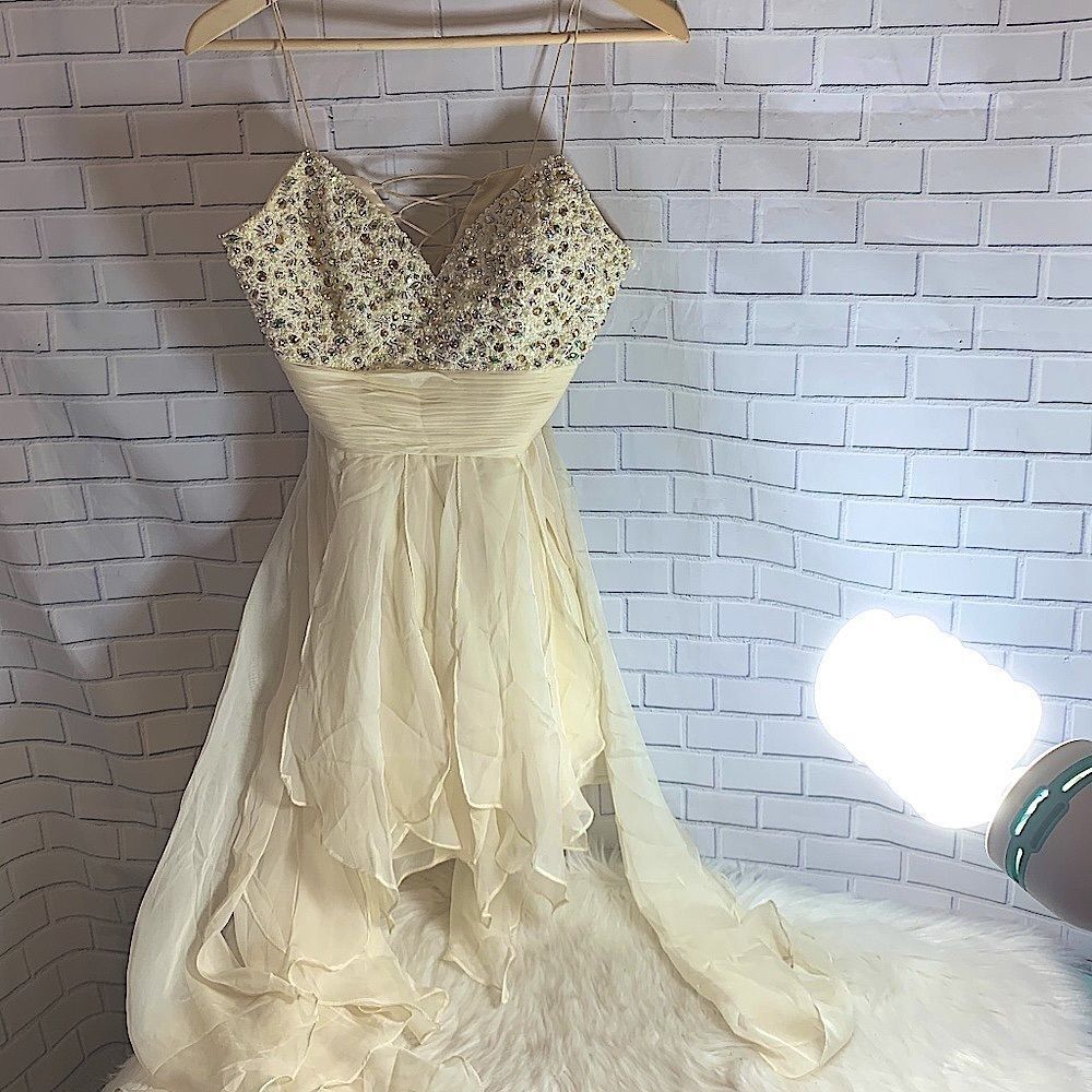 Dave & Johnny Cream Asymmetrical Prom‎ Dress Sz 10